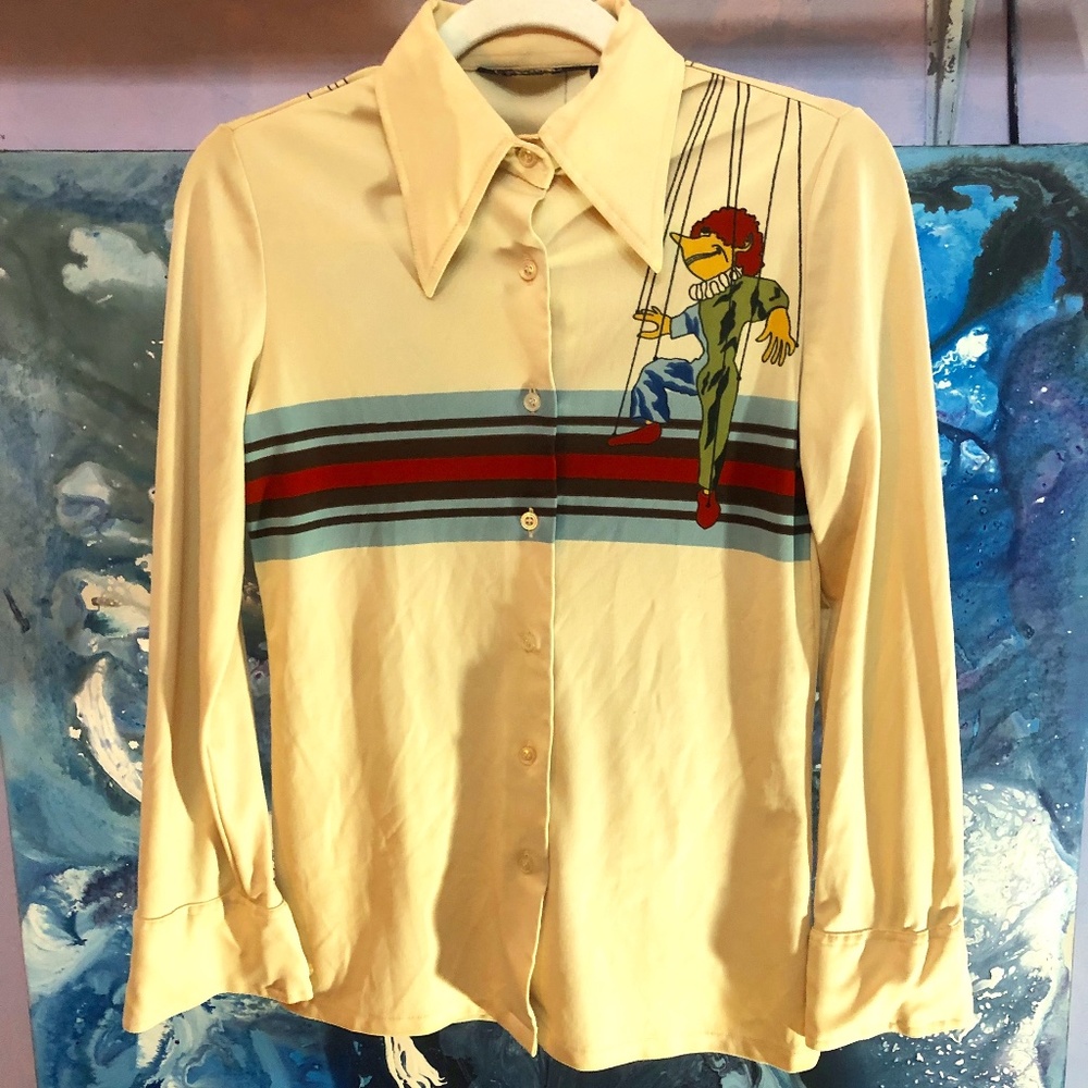 Vintage Lucky Pierre Rare Marionette Pop Art Top, Size S